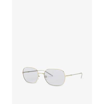 Shop Prada Women's Gold Pr 67xs 58 Rectangle-frame Gold-tone Metal Sunglasses