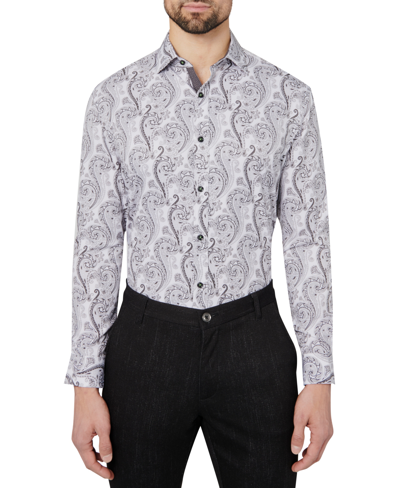 Shop Society Of Threads Men's Slim Fit Non-iron Ornate Paisley Performance Dress Shirt In Grey