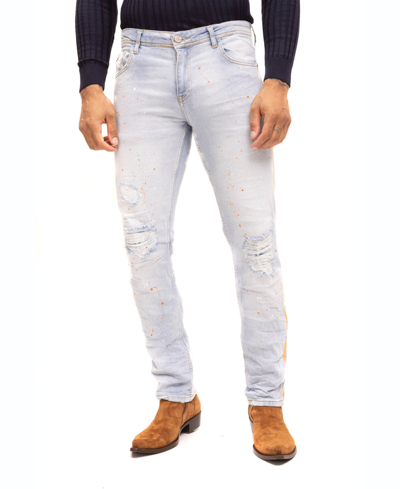 Shop Ron Tomson Men's Modern Splattered Stripe Jeans In Indigo