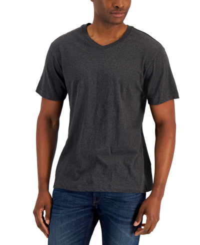 Shop Alfani Men's V-neck T-shirt, Created For Macy's In Black Heather