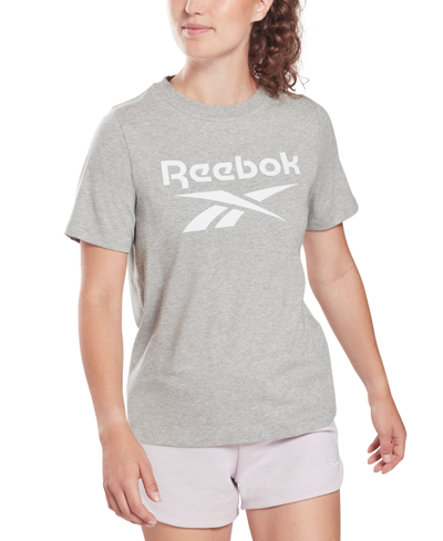 Shop Reebok Plus Size Logo T-shirt In Medium Grey Heather
