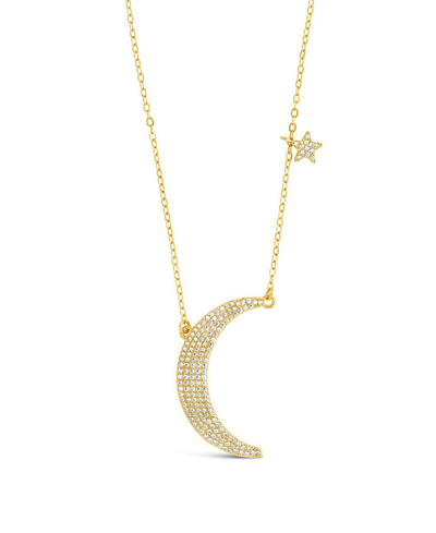 Shop Sterling Forever Cubic Zirconia Crescent Star Charm Necklace In Gold-plated