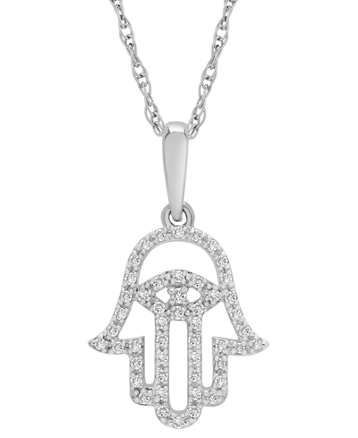 Wrapped Diamond Hamsa Hand 18" Pendant Necklace (1/10 Ct. T.w.) In 10k Yellow Or White Gold, Created For Mac In White Gold