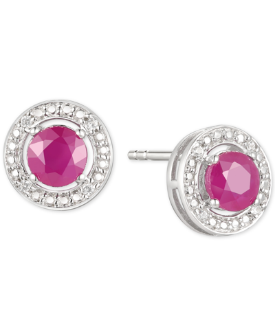 Macy's Sapphire (5/8 Ct. T.w.) & Diamond Accent Stud Earrings In Sterling Silver (also Available In Emerald In Ruby