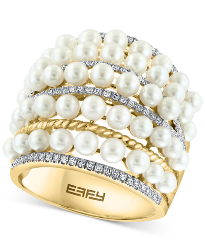 EFFY COLLECTION EFFY CULTURED FRESHWATER PEARL (4MM) & DIAMOND (3/8 CT. T.W.) MULTIROW STATEMENT RING IN 14K GOLD 