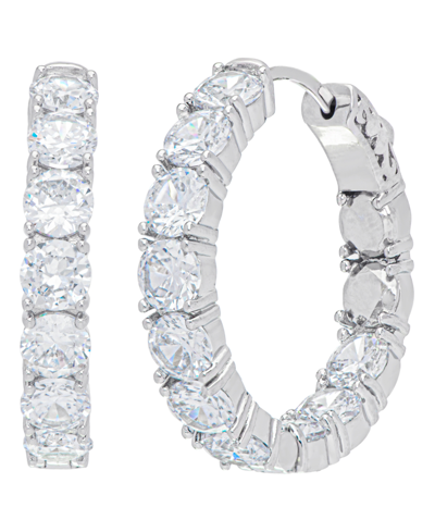 Macy's Women's Fine Silver Plated Cubic Zirconia Hoop Earrings In Silver Plated