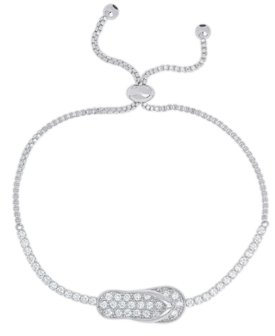 Macy's Women's Fine Silver Plated Cubic Zirconia Flip Flop Bracelet In Silver Plated