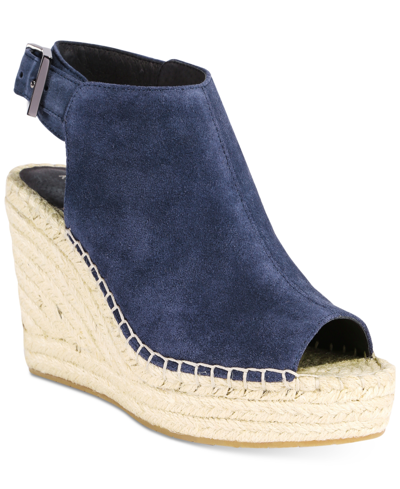 Shop Kenneth Cole New York Women's Olivia Espadrille Peep-toe Wedges In Navy