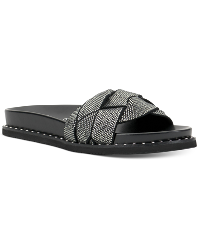 Shop Vince Camuto Women's Kevind Rhinestone Braided Footbed Slides In Black