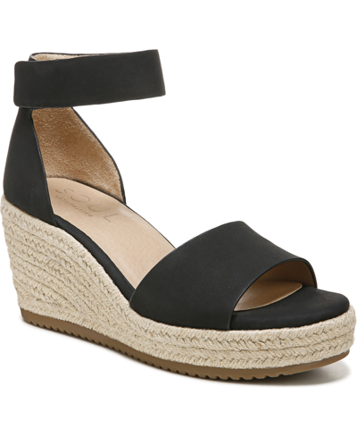Shop Soul Naturalizer Oakley Ankle Strap Wedge Sandals In Black Faux Leather