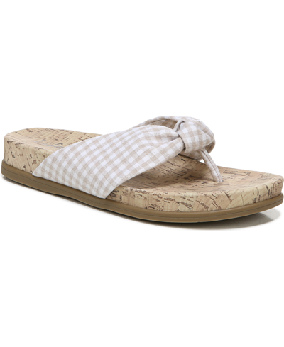 Shop Lifestride Happy Thong Slide Sandals Women's Shoes In Natural Gingham Fabric