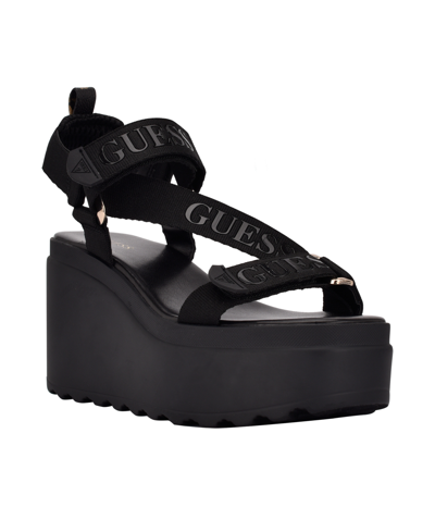 Guess Women s Ocilia Sport Wedge Sandals Women s Shoes In Black