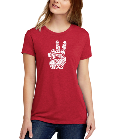 Shop La Pop Art Women's Premium Blend Word Art Peace Out T-shirt In Red