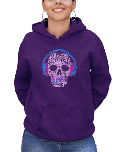 Shop La Pop Art Women's Hooded Word Art Styles Of Edm Music Sweatshirt Top In Purple