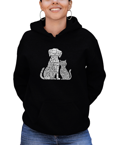 Shop La Pop Art Women's Hooded Word Art Dogs And Cats Sweatshirt Top In Black