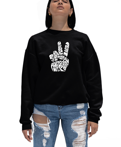La Pop Art Women's Word Art Crewneck Peace Fingers Sweatshirt In Black