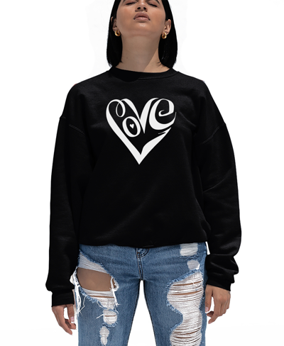 La Pop Art Women's Crewneck Word Art Script Love Heart Sweatshirt Top In Black