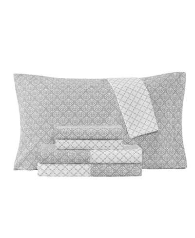 Shop Jessica Sanders Emma Turnstyle Reversible Printed Super Soft Deep Pocket King Sheet Set, 6 Pieces Bedding In Gray