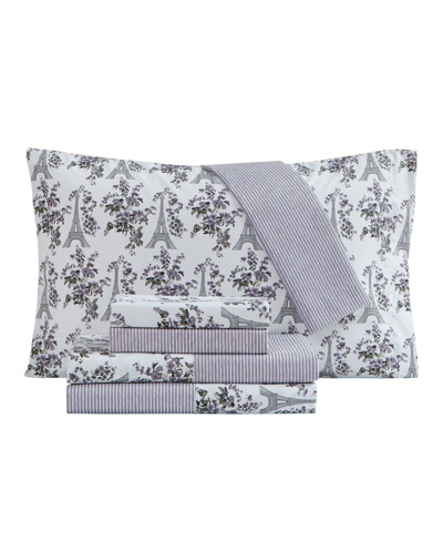 Shop Jessica Sanders Parisian Turnstyle Reversible Printed Super Soft Deep Pocket California King Sheet Set, 6 Pieces Bed In Dusty Purple