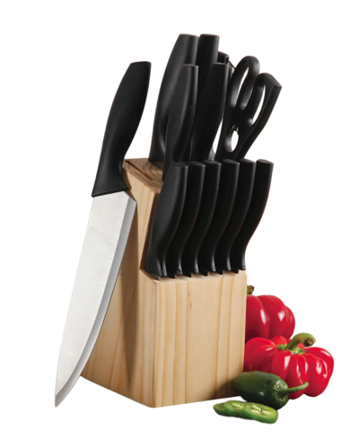 Shop Laurie Gates Helston 14 Piece Stainless Steel Cutlery Set With Pine Wood Block In Black
