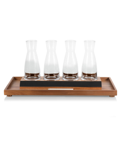Shop Legacy Cava Wine Tasting Kit With 4 Glass Carafes, Set Of 6 In Acacia Wood