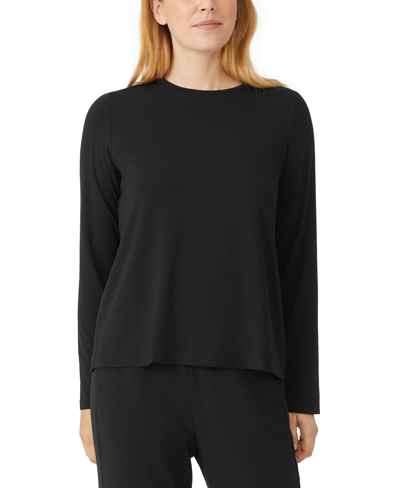 Shop Eileen Fisher Petite Long Sleeve Crewneck Top In Black