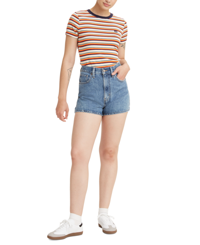 Shop Levi's High-waisted Distressed Cotton Mom Shorts In Amazing