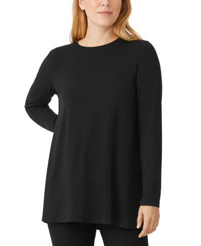 Shop Eileen Fisher Long Sleeve Crewneck Tunic In Black