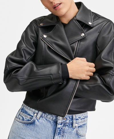 Shop Mango Women's Leather-effect Biker Jacket In Black