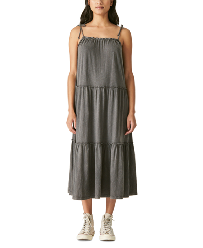 Shop Lucky Brand Women's Cotton Tiered Dress In Washed Black