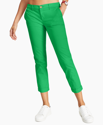 Shop Tommy Hilfiger Women's Th Flex Hampton Cuffed Chino Straight-leg Pants, Created For Macy's In Fern