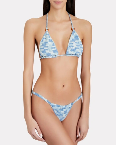 Shop Akoia Swim Ulu Crochet Knit Triangle Bikini Set In Blue-med