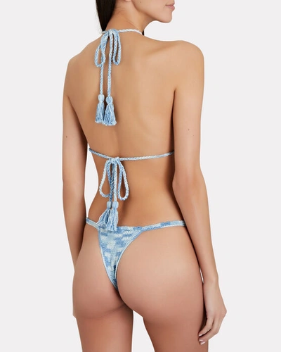 Shop Akoia Swim Ulu Crochet Knit Triangle Bikini Set In Blue-med