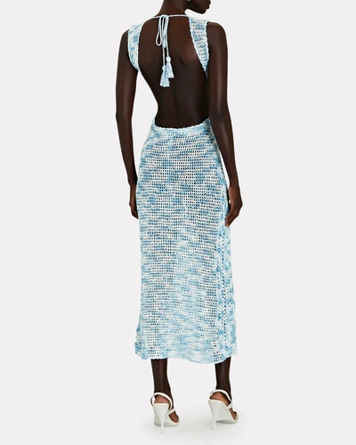 Shop Akoia Swim Ulu Open-back Crocheted Cotton Midi Dress In Blue-med
