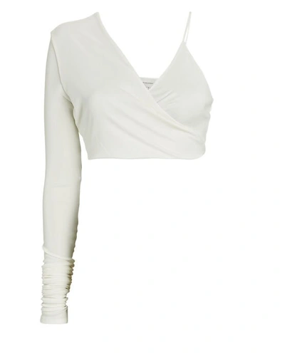 Shop Aleksandre Akhalkatsishvili One-sleeve Jersey Crop Top In White