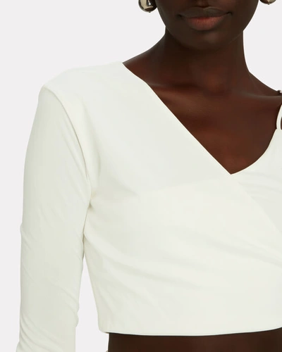 Shop Aleksandre Akhalkatsishvili One-sleeve Jersey Crop Top In White