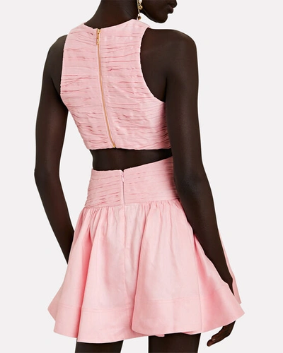 Shop Aje Introspect Cut-out Linen-blend Mini Dress In Rose