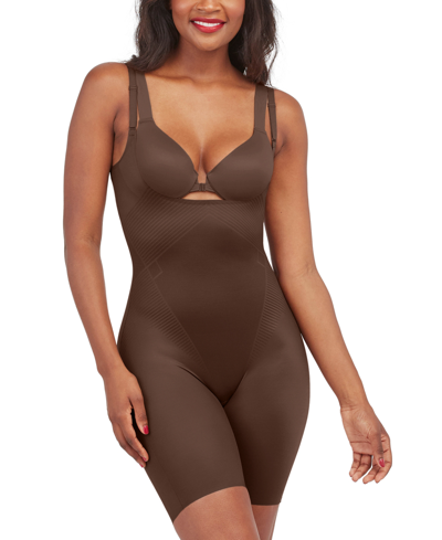 Shop Spanx Women's Thinstincts 2.0 Open-bust Mid-thigh Bodysuit In Chestnut Brown