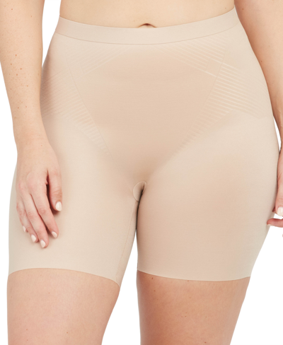 Shop Spanx Women's Thinstincts 2.0 High-waisted Mid-thigh Girl Shorts In Champagne Beige