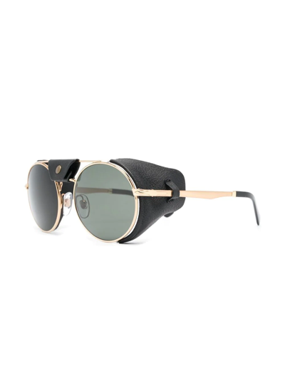 Persol Tinted Leather-side Rounded Sunglasses In Gold
