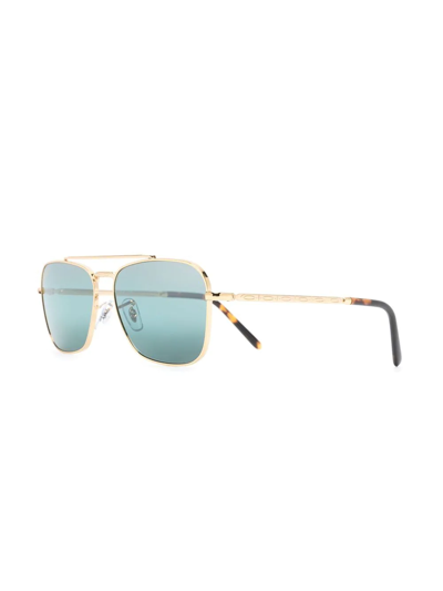 Ray Ban Rectangular Aviator Sunglasses In Gold