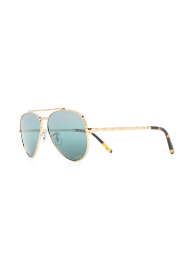 Ray Ban Rectangular Aviator Sunglasses In Gold