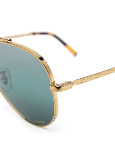 Ray Ban Rectangular Aviator Sunglasses In Gold