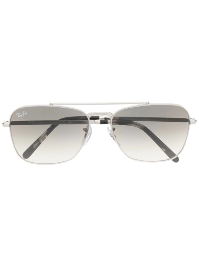 Ray Ban Rectangular Aviator Sunglasses In Silber
