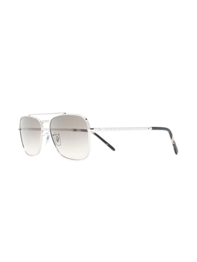 Ray Ban Rectangular Aviator Sunglasses In Silber