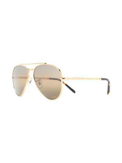 Ray Ban Mirrored-lens Aviator Sunglasses In Gold