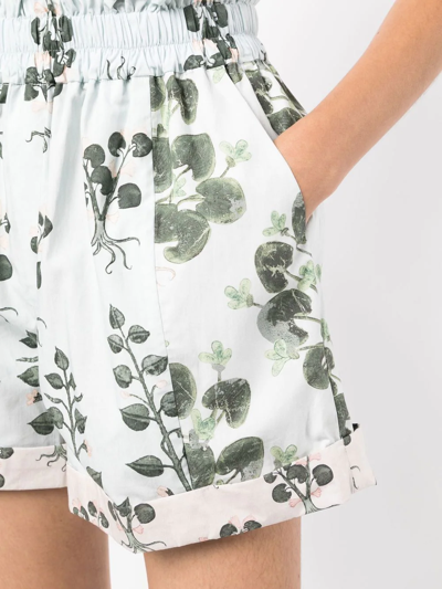 Biyan Floral-print Paperbag-waist Shorts In Blau