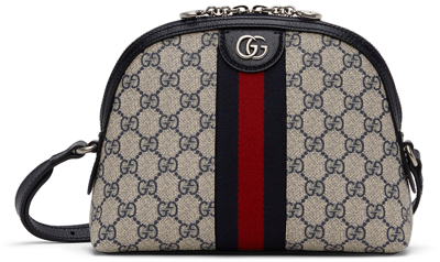 Shop Gucci Blue & Beige Small Ophidia Gg Supreme Shoulder Bag In 4076 Beige Blu/blu/b