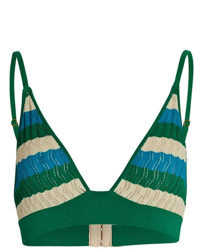 Shop Dodo Bar Or Merry Striped Pointelle Knit Bralette In Turquoise