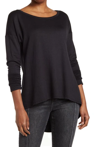 Shop Go Couture Boatneck Hi-low Tunic Sweater In Black